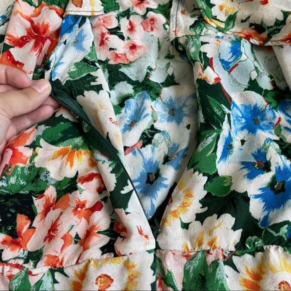 Zara Basic | Z1975 Denim Floral Halter Ruffle Sleeveless Mini Dress | Size Large - Picture 6 of 12